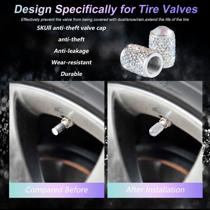 alpmosn Car Wheel Tire Valve Caps  4 PCS Bling Tire Valve Caps  Crystal Tire Caps Shinny Rhinestone for Women  Universal Car Dustproof Tire Valve Caps for Cars  Trucks  SUV and Motorcycles (AB) - Image 4